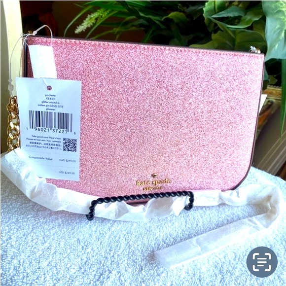 Kate Spade Pink Glimmer Glitter Pochette Bag With Detachable Strap Retail: $249 - Picture 10 of 12